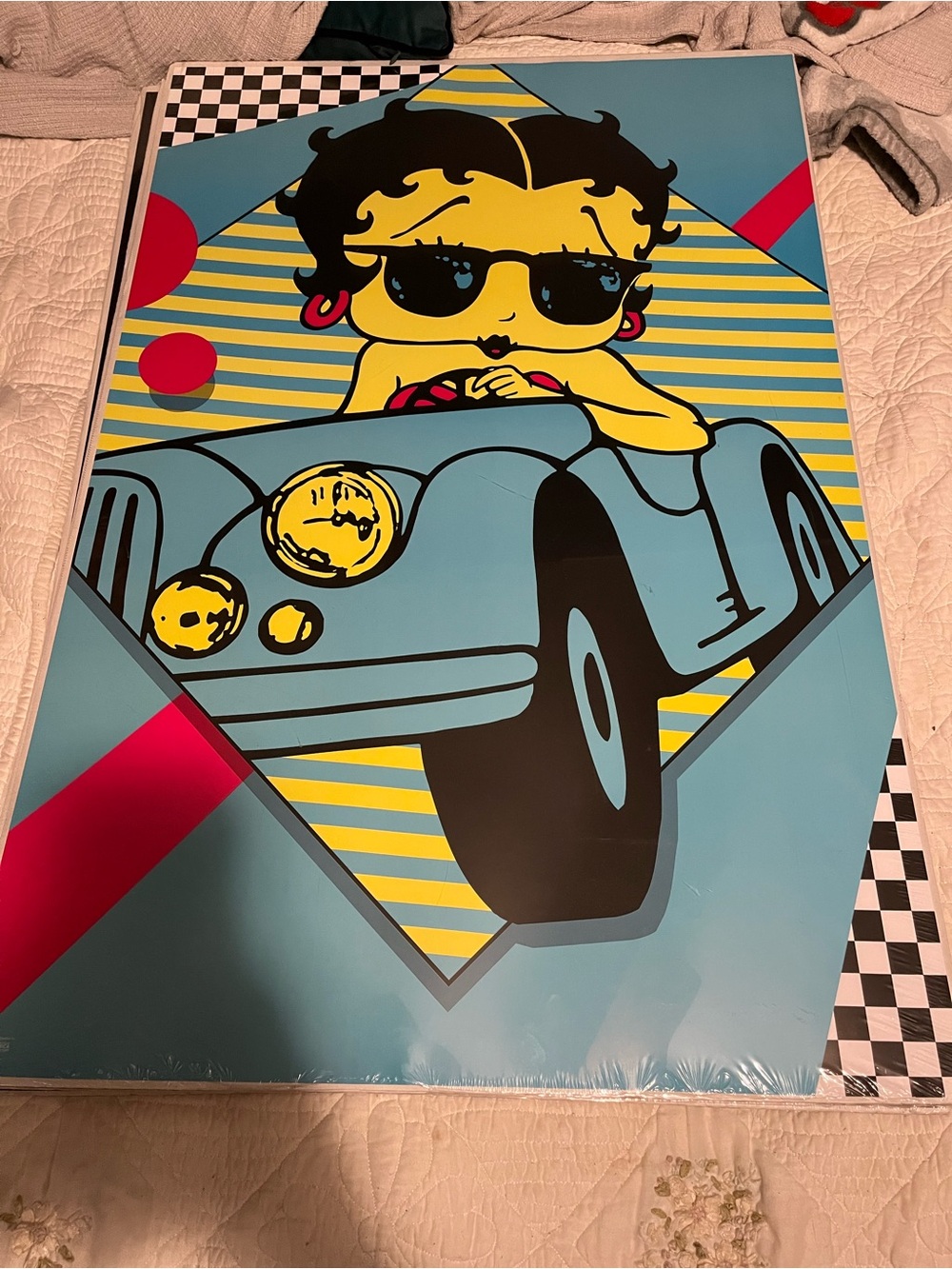 Betty Boop Retro Pop Art Wall Print - Blue & Yellow